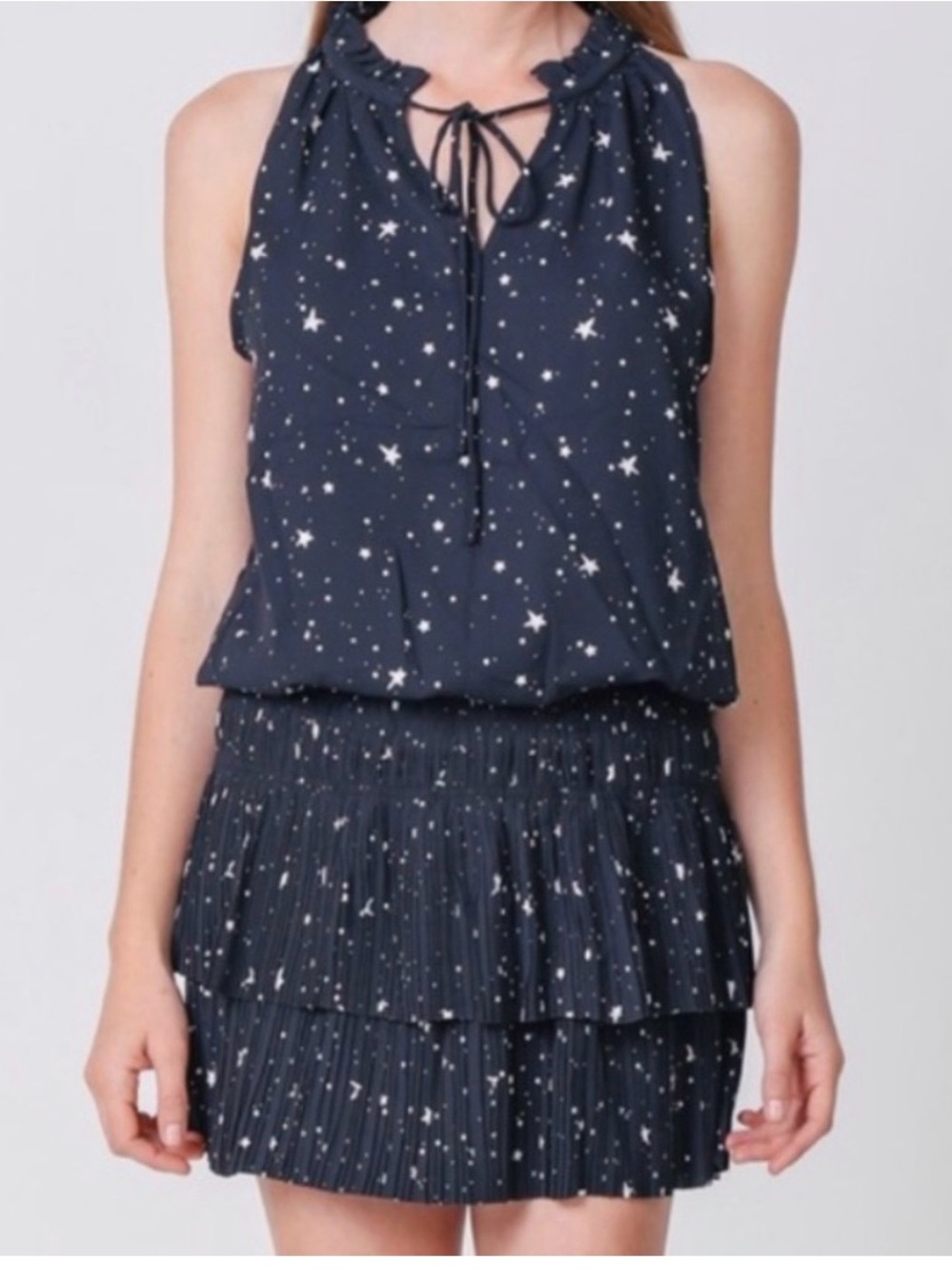 Current Air sleeveless Black drop waist Dress with White Star Print.